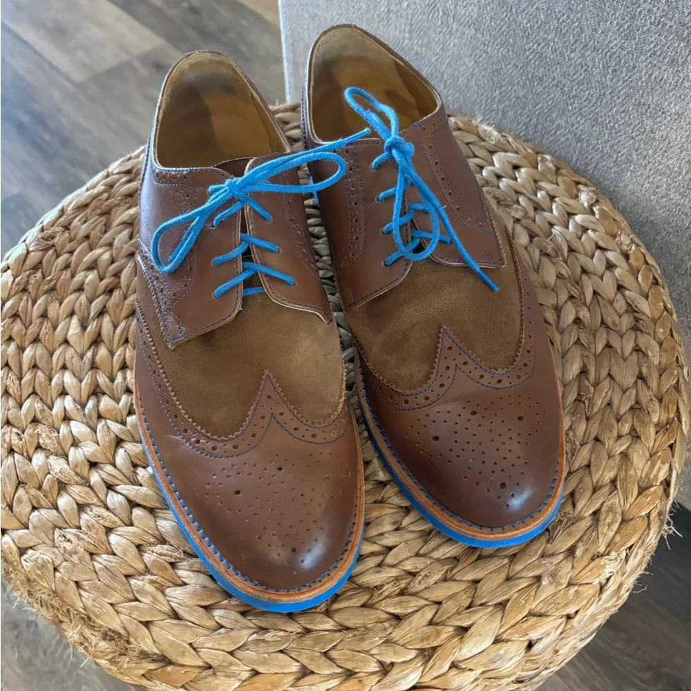 Men's Bold Society by Sony Brown Wingtip Dress Shoes with Blue Accents Sz 12